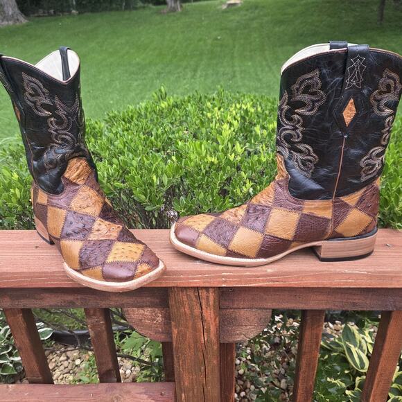 J.B. Dillon Patchwork Ostrich Cowboy Boots 13D Western Artisan Rodeo Statement main image 9